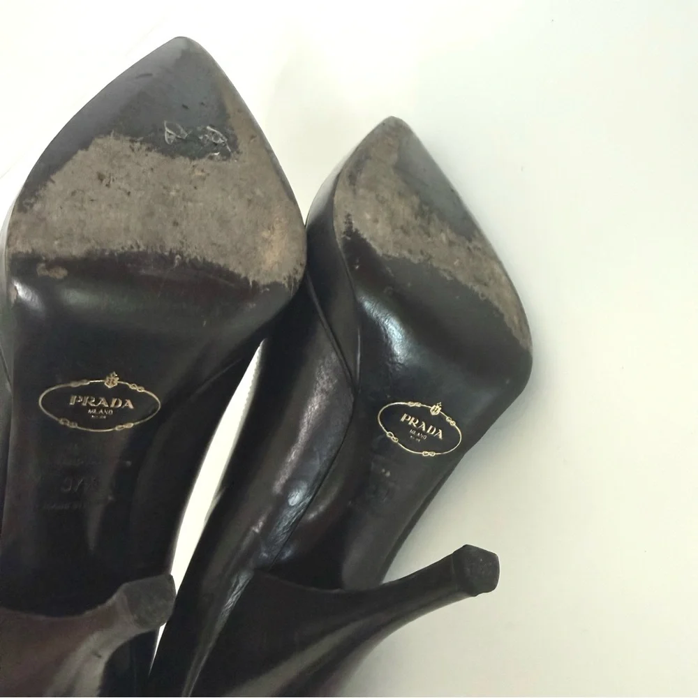 Prada Black Pointed Toe Platform Heels 37.5 - Picture 10 of 11